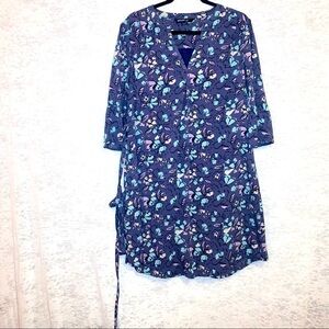 eShakti Floral 3/4 length Purple Blue Midi Dress Size M